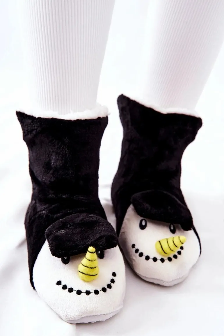 Świąteczne Papcie Ocieplane Bałwan Czarne