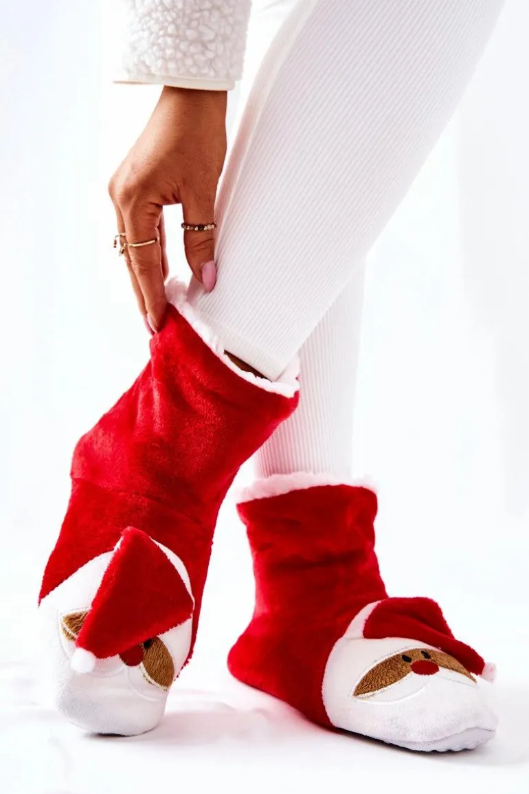 Świąteczne Papcie Ocieplane Mikołaj Czerwone