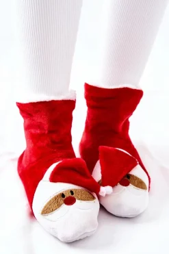 Świąteczne Papcie Ocieplane Mikołaj Czerwone