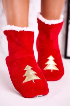 Świąteczne Papcie Z Choinką Ocieplone Kożuszkiem Holly