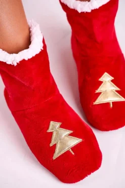 Świąteczne Papcie Z Choinką Ocieplone Kożuszkiem Holly