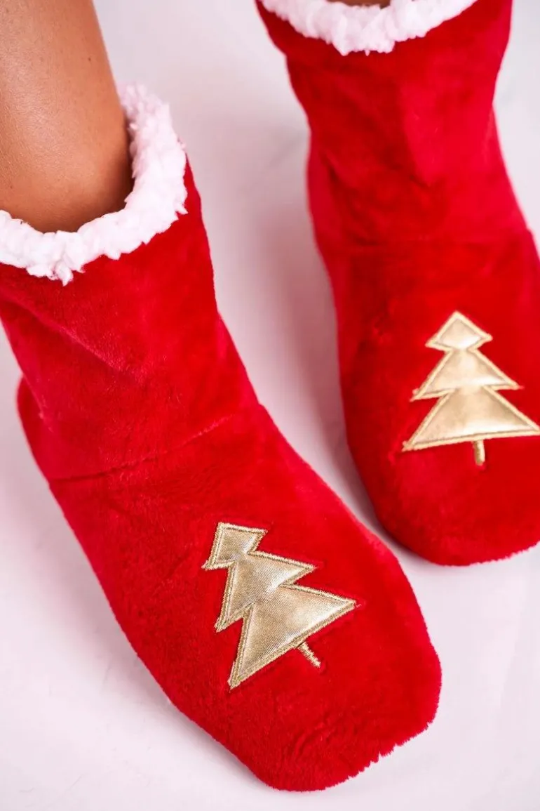 Świąteczne Papcie Z Choinką Ocieplone Kożuszkiem Holly