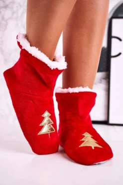 Świąteczne Papcie Z Choinką Ocieplone Kożuszkiem Holly