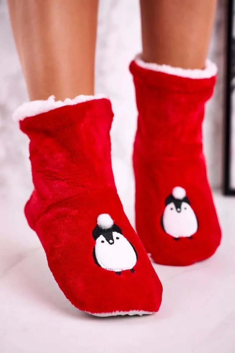 Świąteczne Papcie Z Pingwinem Ocieplone Kożuszkiem Holly