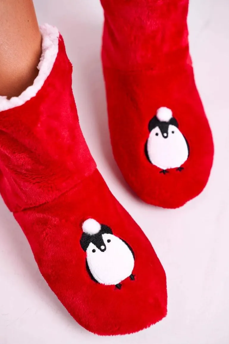 Świąteczne Papcie Z Pingwinem Ocieplone Kożuszkiem Holly