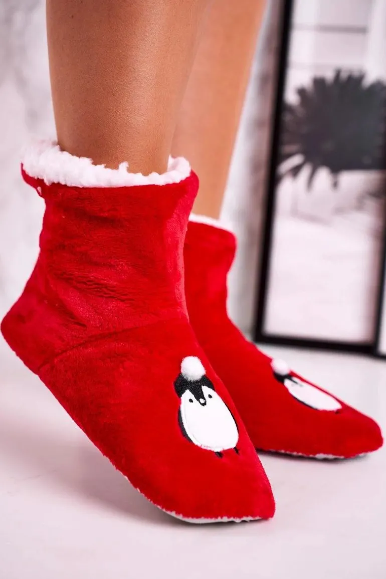 Świąteczne Papcie Z Pingwinem Ocieplone Kożuszkiem Holly