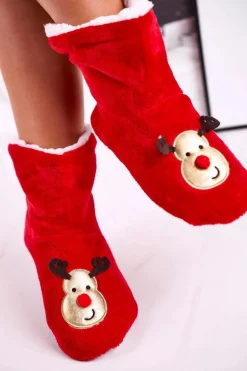Świąteczne Papcie Z Reniferem Ocieplone Kożuszkiem Holly