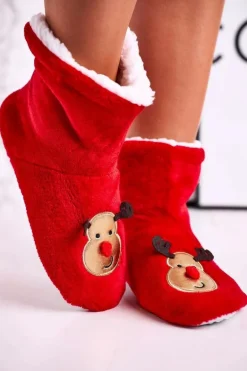 Świąteczne Papcie Z Reniferem Ocieplone Kożuszkiem Holly