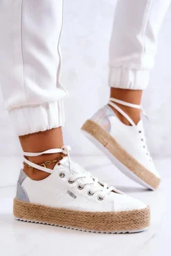 Wiązane Espadryle Na Plecionej Platformie Big Star JJ274397 Białe