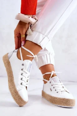 Wiązane Espadryle Na Plecionej Platformie Big Star JJ274397 Białe