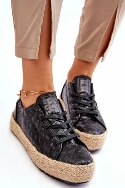 Wiązane Espadryle Na Plecionej Platformie Big Star JJ274396 Czarne