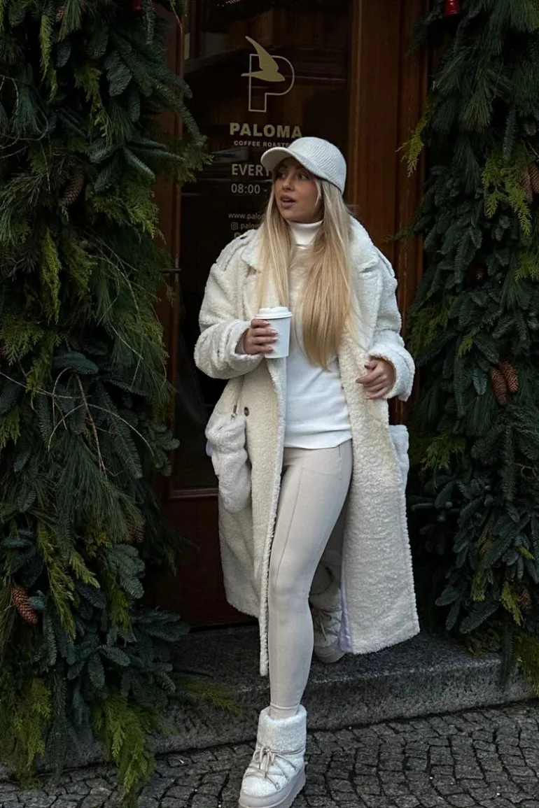 Wiązane Śniegowce Damskie Na Grubej Podeszwie Beżowe Loso