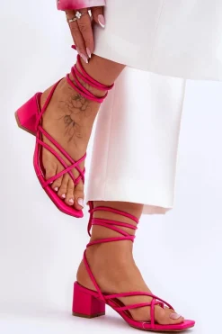 Wiązane Sandałki Japonki Na Obcasie Różowe Secret Love