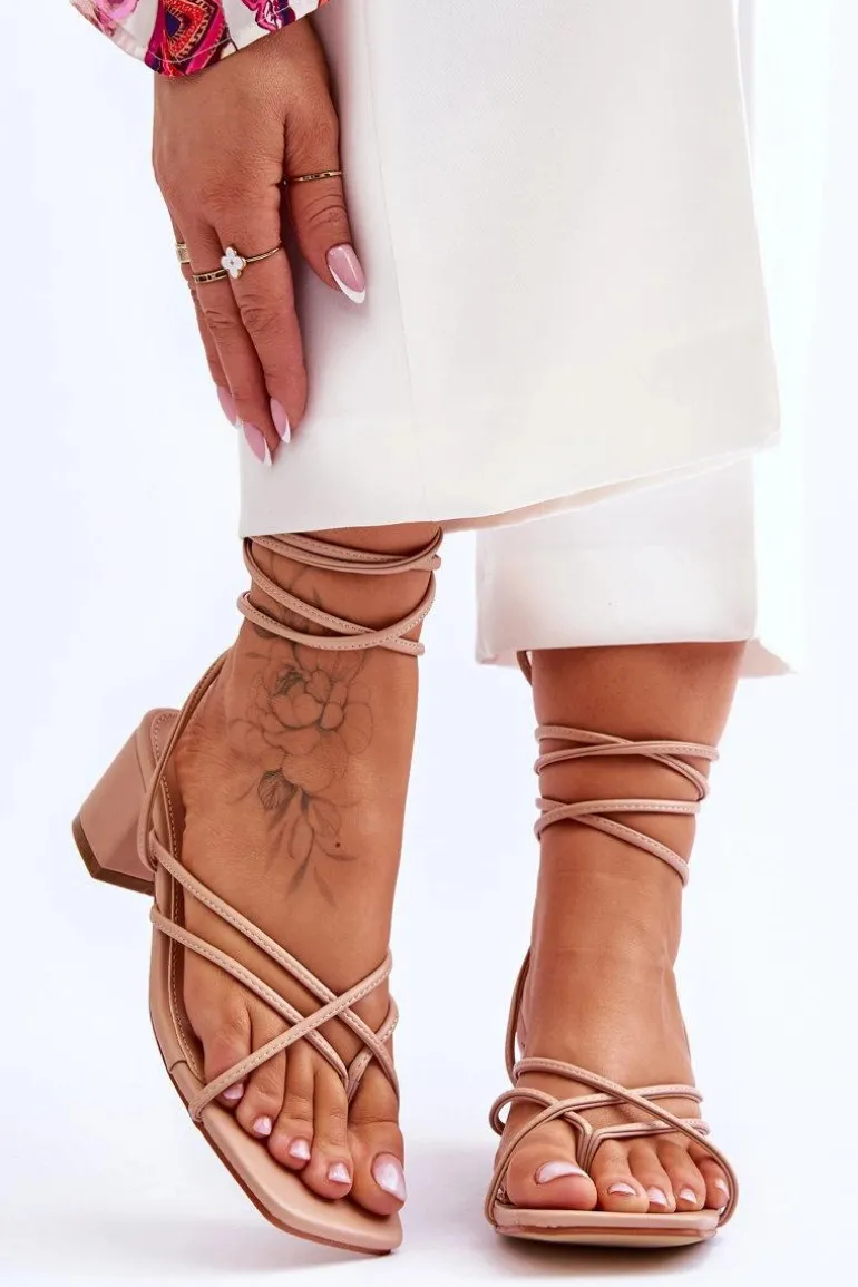 Wiązane Sandałki Japonki Na Obcasie Beżowe Secret Love