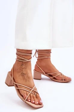 Wiązane Sandałki Japonki Na Obcasie Beżowe Secret Love