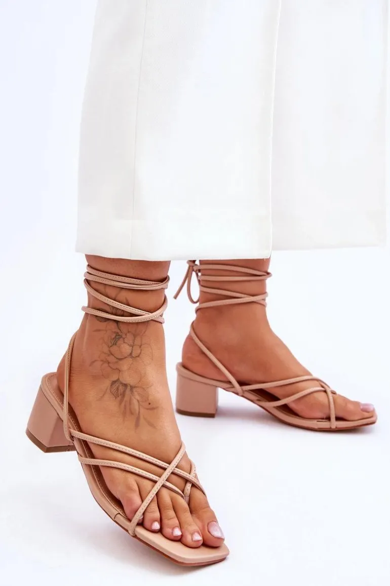 Wiązane Sandałki Japonki Na Obcasie Beżowe Secret Love