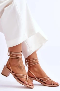 Wiązane Sandałki Japonki Na Obcasie Beżowe Secret Love