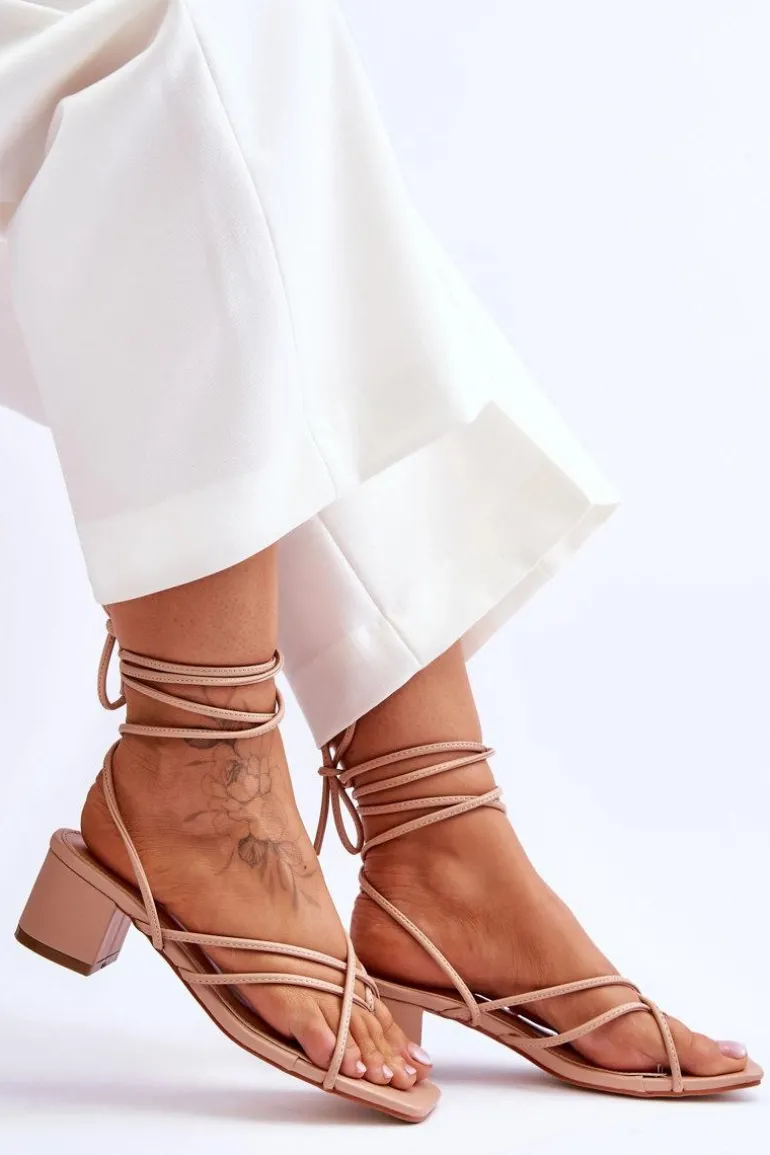 Wiązane Sandałki Japonki Na Obcasie Beżowe Secret Love