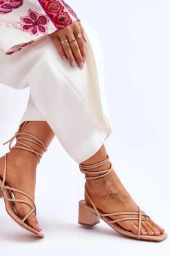 Wiązane Sandałki Japonki Na Obcasie Beżowe Secret Love