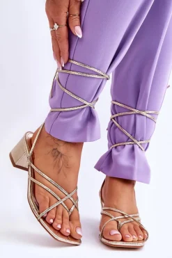 Wiązane Sandałki Japonki Na Obcasie Złote Secret Love