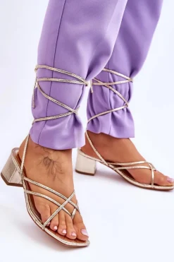 Wiązane Sandałki Japonki Na Obcasie Złote Secret Love