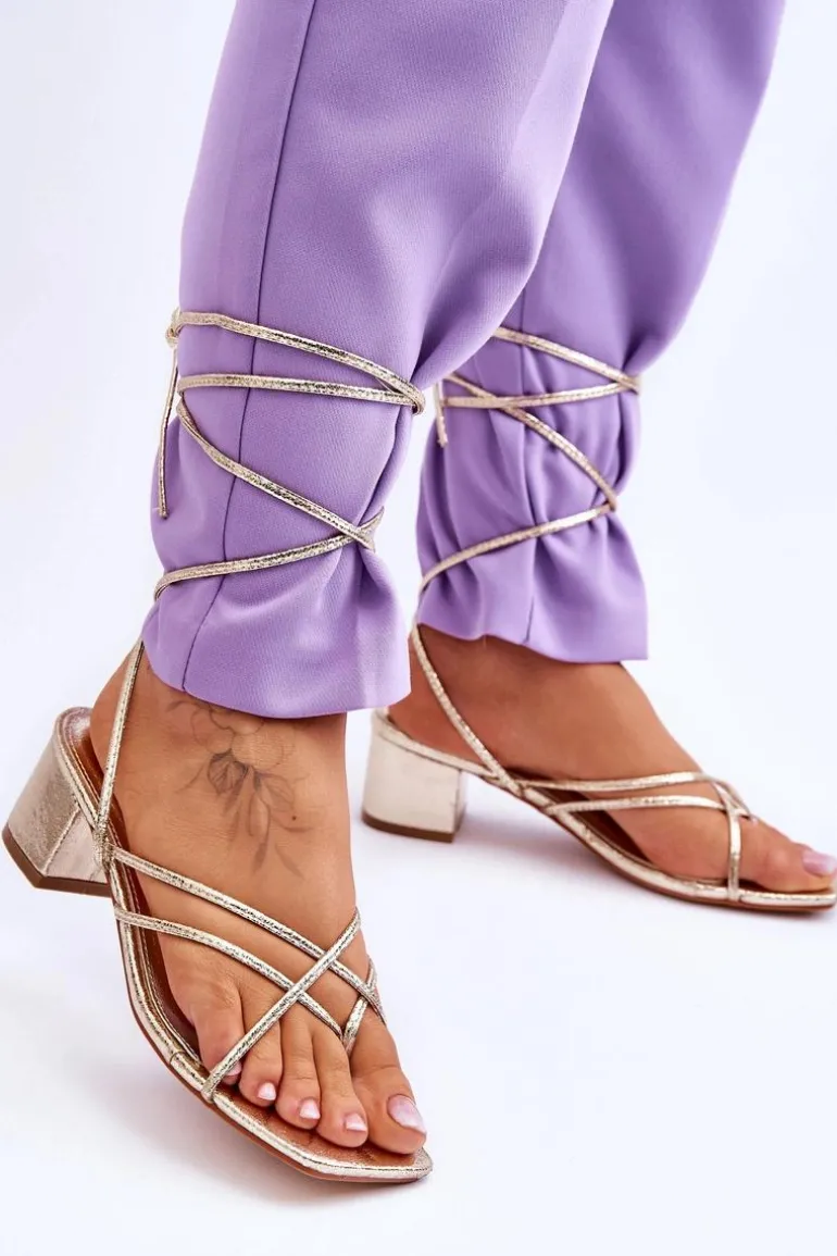 Wiązane Sandałki Japonki Na Obcasie Złote Secret Love