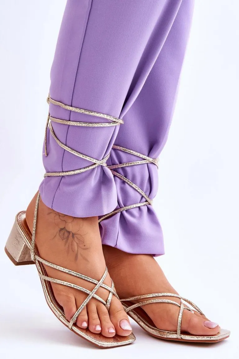 Wiązane Sandałki Japonki Na Obcasie Złote Secret Love