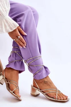 Wiązane Sandałki Japonki Na Obcasie Złote Secret Love