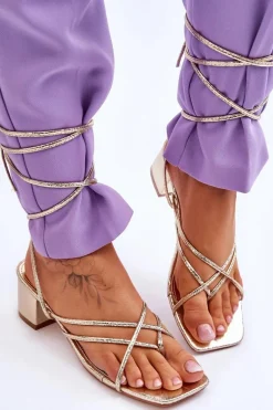 Wiązane Sandałki Japonki Na Obcasie Złote Secret Love