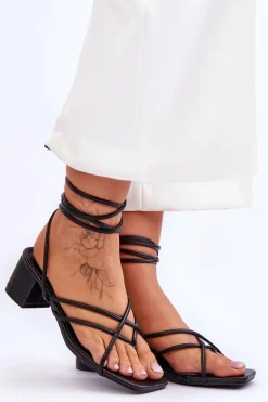 Wiązane Sandałki Japonki Na Obcasie Czarne Secret Love