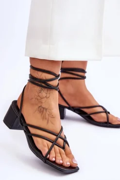 Wiązane Sandałki Japonki Na Obcasie Czarne Secret Love