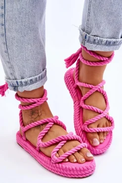 Wiązane Sandałki Na Masywnej Platformie Różowe Can't Wait