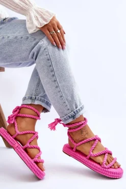 Wiązane Sandałki Na Masywnej Platformie Różowe Can't Wait