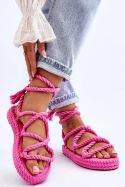 Wiązane Sandałki Na Masywnej Platformie Różowe Can't Wait