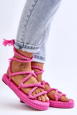 Wiązane Sandałki Na Masywnej Platformie Różowe Can't Wait
