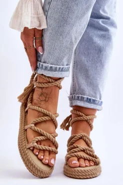 Wiązane Sandałki Na Masywnej Platformie Ciemnobeżowe Can't Wait