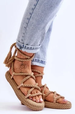 Wiązane Sandałki Na Masywnej Platformie Ciemnobeżowe Can't Wait