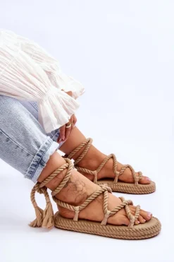 Wiązane Sandałki Na Masywnej Platformie Ciemnobeżowe Can't Wait
