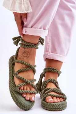 Wiązane Sandałki Na Masywnej Platformie Zielone Can't Wait