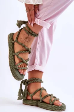 Wiązane Sandałki Na Masywnej Platformie Zielone Can't Wait