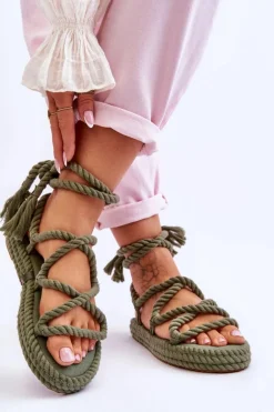 Wiązane Sandałki Na Masywnej Platformie Zielone Can't Wait