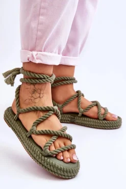 Wiązane Sandałki Na Masywnej Platformie Zielone Can't Wait