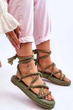 Wiązane Sandałki Na Masywnej Platformie Zielone Can't Wait