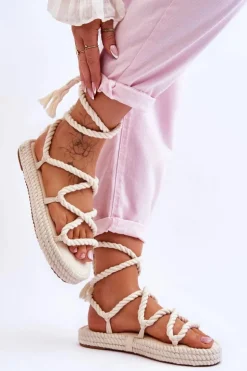 Wiązane Sandałki Na Masywnej Platformie Beżowe Can't Wait