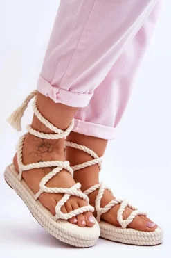 Wiązane Sandałki Na Masywnej Platformie Beżowe Can't Wait