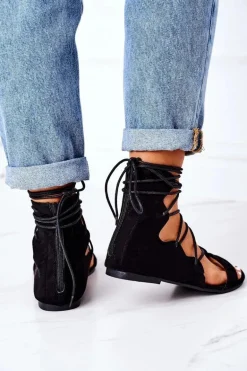 Wiązane Sandały Gladiatorki Lu Boo Czarne