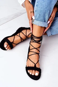 Wiązane Sandały Gladiatorki Lu Boo Czarne
