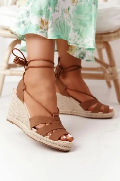 Wiązane Sandały Na Koturnie Big Star AA274591 Brązowe