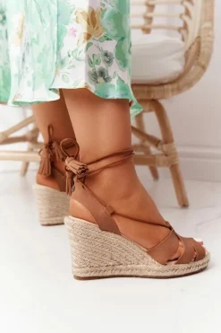 Wiązane Sandały Na Koturnie Big Star AA274591 Brązowe