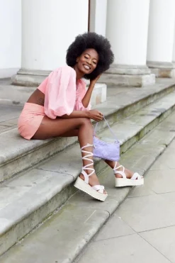 Wiązane Sandały Na Platformie Z Plecionką Fioletowe La Palma